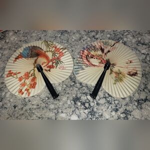 Vintage Chinese Folding Hand Fan With Metal Handle Bundle
